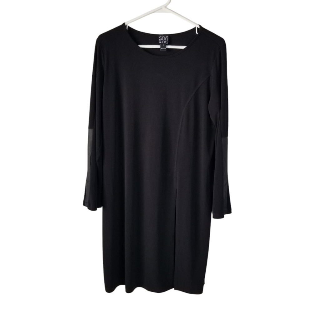 NWT Clara Sun Woo Black 3/4 Sleeve Tunic Dress M Side Slit Minimalist Stretch